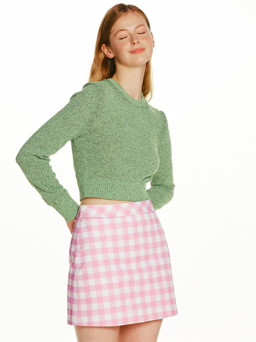 RICOTTA Round neck crop knit (Pink/Blue/Green)