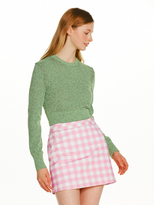 RICOTTA Round neck crop knit (Pink/Blue/Green)