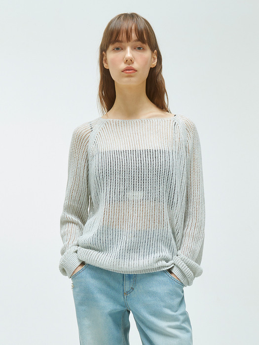 W LABEL POINT MESH LONG SLEEVE KNIT light heather gray