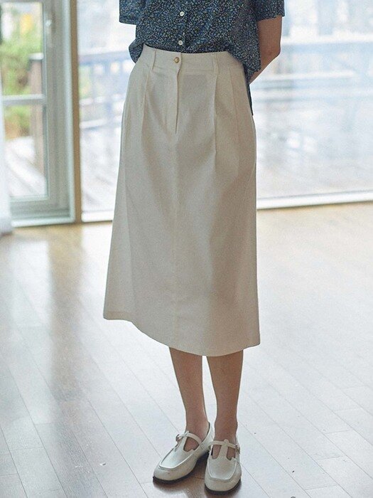 Linen Goldish Skirt - White