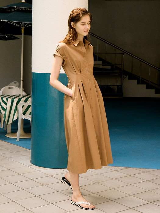 [COTTON] Shirt Collar Tuck Dress_2color