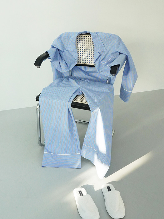 Cotton stripe Shirt Pajama set_blue
