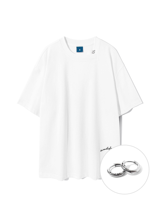 Curved Neck Logo Short Sleeve T-shirt T75 White