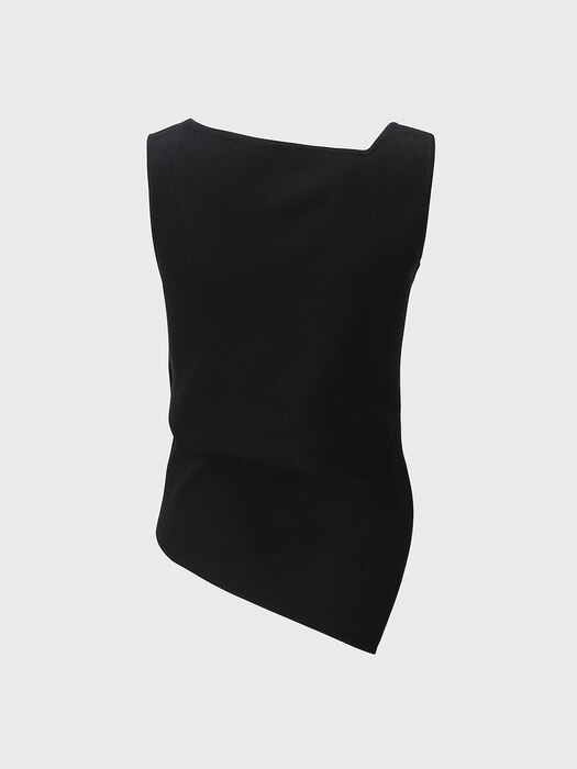 ASYMMETRY SQUARE NECK KNITTED TOP_BLACK