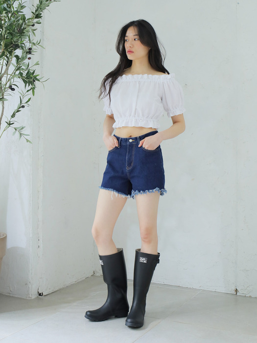 HIGH WAIST DENIM SHORT PANTS / 2COLORS