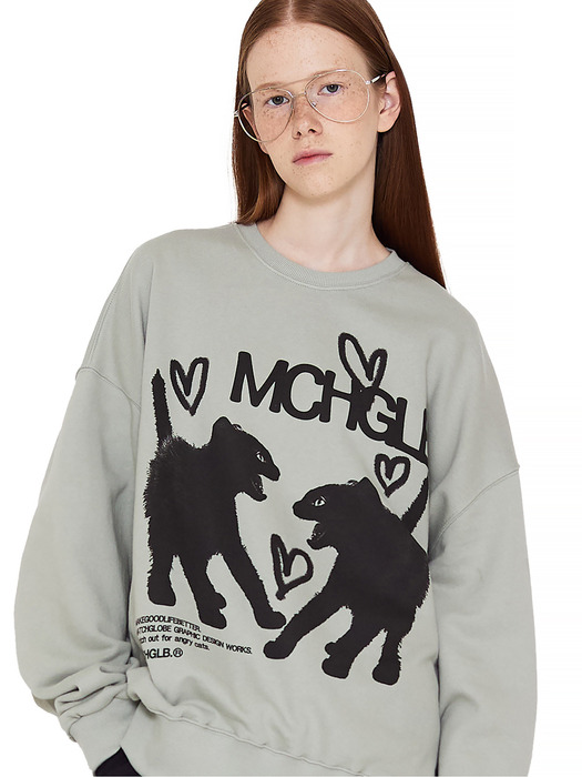 ANGRY TWIN CAT SWEATSHIRT (OLIVE)