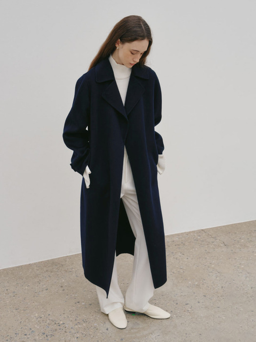 DEVA Minimal Cashmere Handmade Wool Coat_Royal Navy