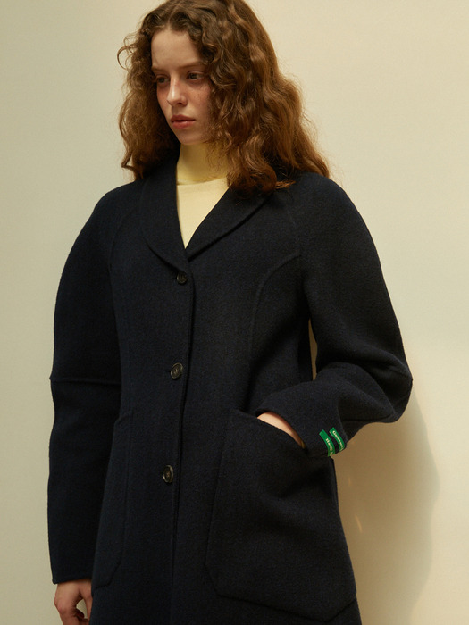 [handmade] Herringbone Round Wool Longcoat (Navy)