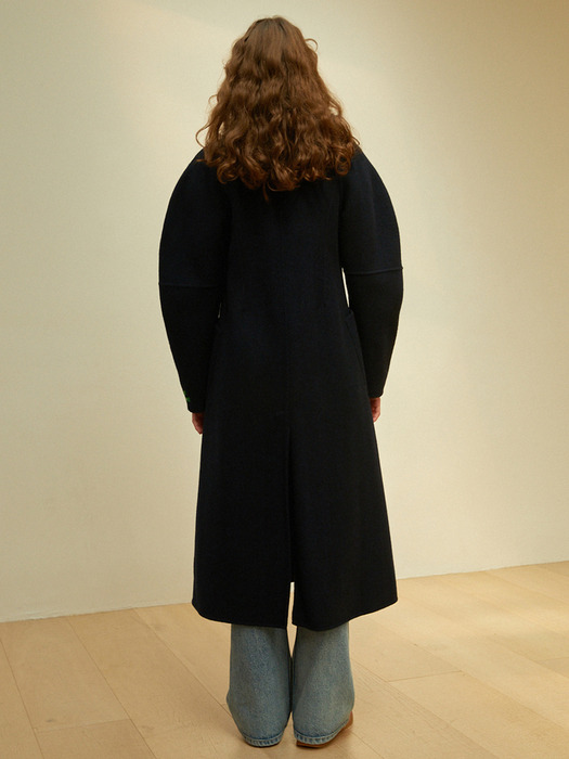 [handmade] Herringbone Round Wool Longcoat (Navy)