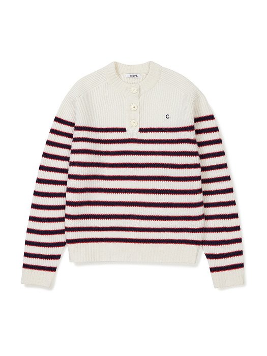 [23FW clove] Henry Neck Stripe Knit (Ivory)