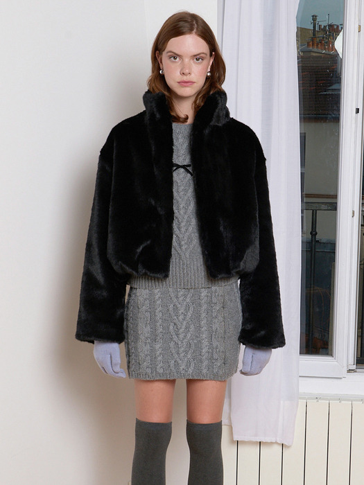 LOU Eco Fur String Jacket(루)_BLACK