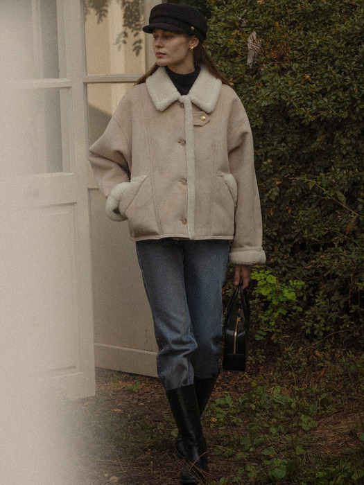 Strap point fur collar suede mustang_Beige