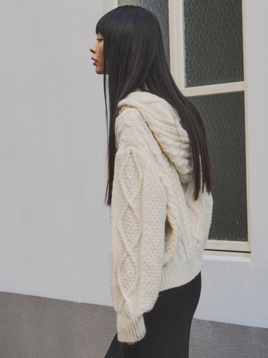 Mohair Cable Hood Knit _CTK206(Ivory)