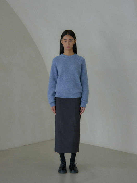 Mohair pullover round knit (sky blue)