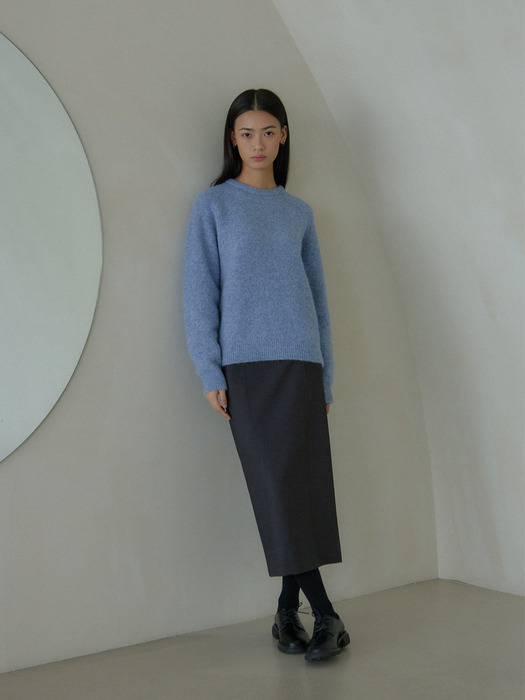 Mohair pullover round knit (sky blue)