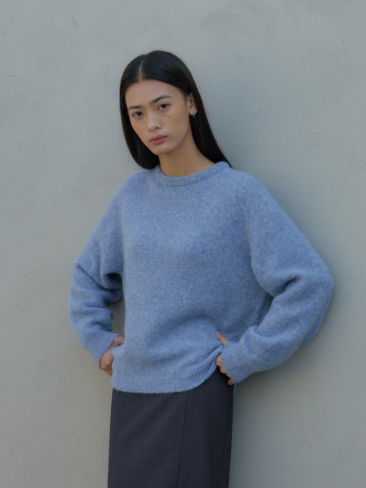 Mohair pullover round knit (sky blue)