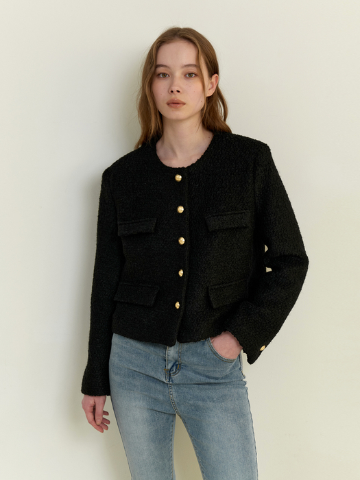 boucle wool jacket - black