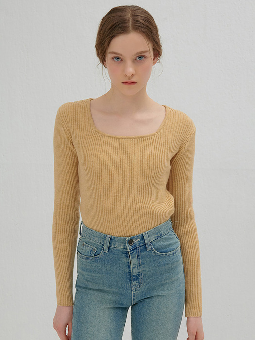 RIBBED SQUARE KNIT BEIGE