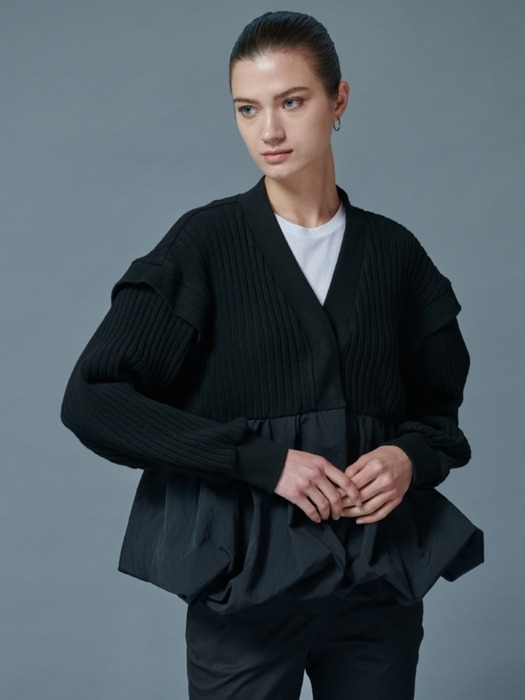 Marie Volume Knit Cardigan [Black]