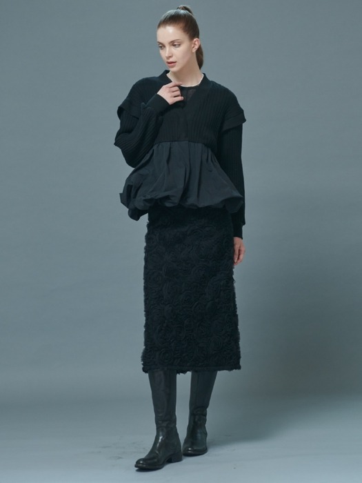 Marie Volume Knit Cardigan [Black]