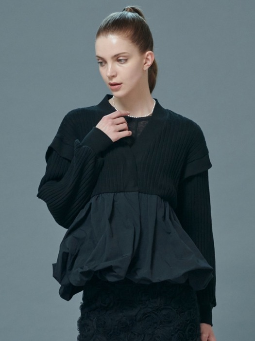 Marie Volume Knit Cardigan [Black]