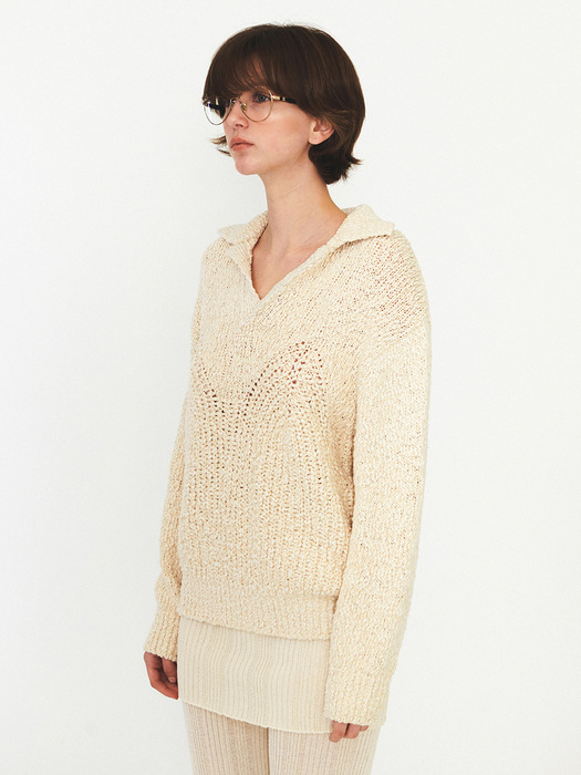 OPEN COLLAR OVERFIT KNIT (ivory)