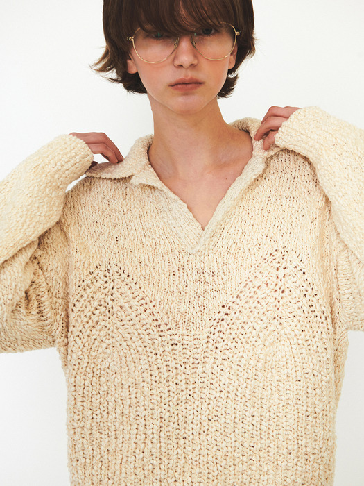 OPEN COLLAR OVERFIT KNIT (ivory)