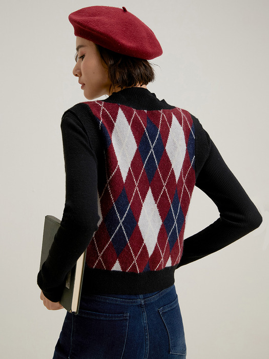 LS_Wine rhombus knit vest