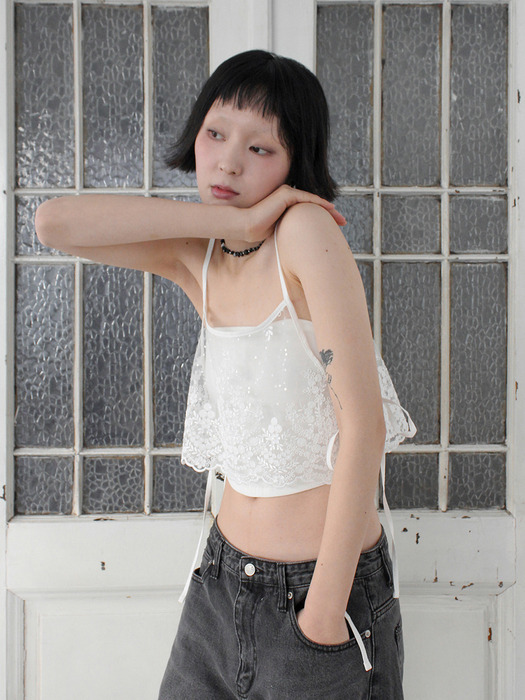 Sequin Lace Bustier Top_WHITE