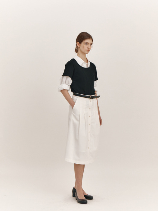 Button Midi Skirt(White)