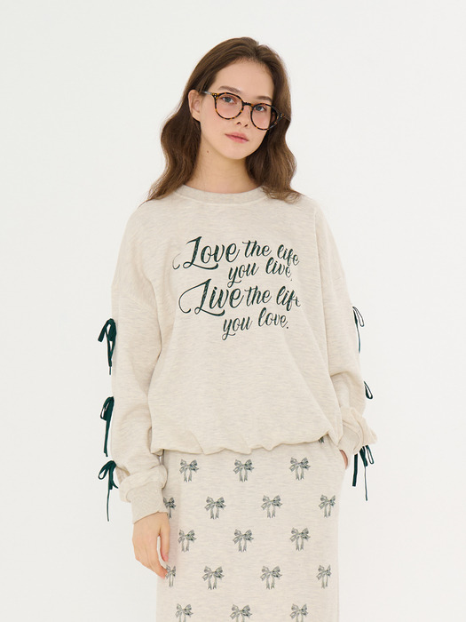 MET ribbon detail sweatshirt oatmeal