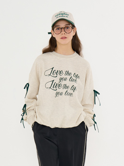 MET ribbon detail sweatshirt oatmeal