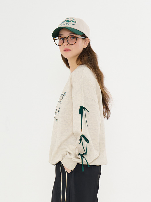 MET ribbon detail sweatshirt oatmeal