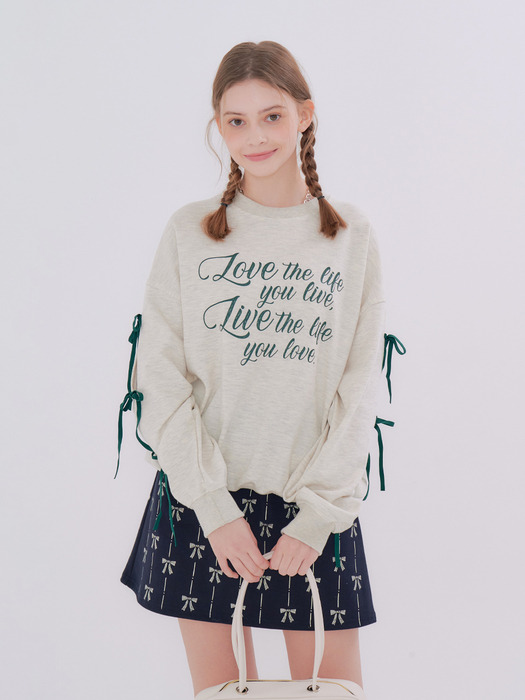 MET ribbon detail sweatshirt oatmeal