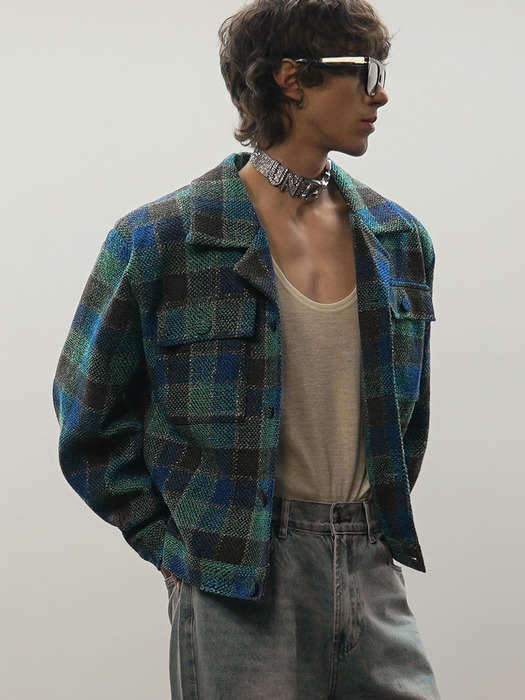 Flap-Pocket Check Tweed Jacket[Blue(MAN)]_UTO-FB09