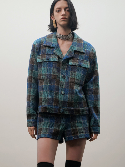 Flap-Pocket Check Tweed Jacket[Blue(MAN)]_UTO-FB09