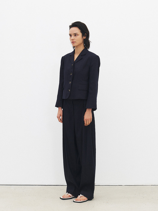 TFR LINEN TWO TUCK SEMI WIDE TROUSERS_2COLORS
