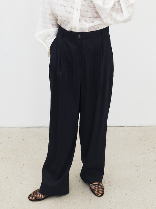 TFR LINEN TWO TUCK SEMI WIDE TROUSERS_2COLORS