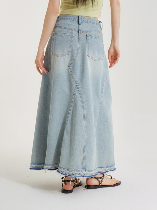 샌드 워싱 딥 슬릿 데님 스커트_SAND WASHING DEEP SLIT DENIM SKIRT