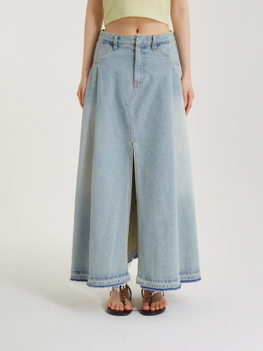 샌드 워싱 딥 슬릿 데님 스커트_SAND WASHING DEEP SLIT DENIM SKIRT