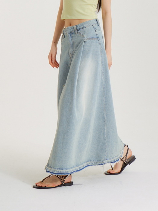 샌드 워싱 딥 슬릿 데님 스커트_SAND WASHING DEEP SLIT DENIM SKIRT