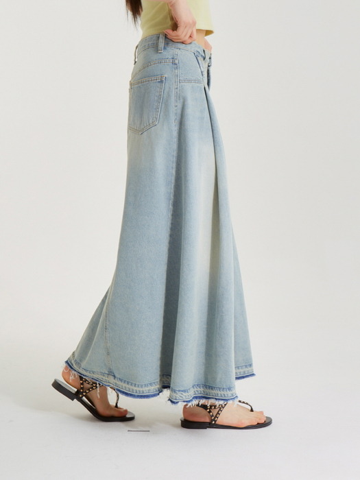 샌드 워싱 딥 슬릿 데님 스커트_SAND WASHING DEEP SLIT DENIM SKIRT