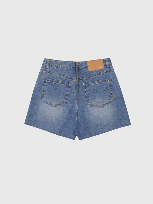 Vintage washing Cutting Shorts Denim Pants_BLUE