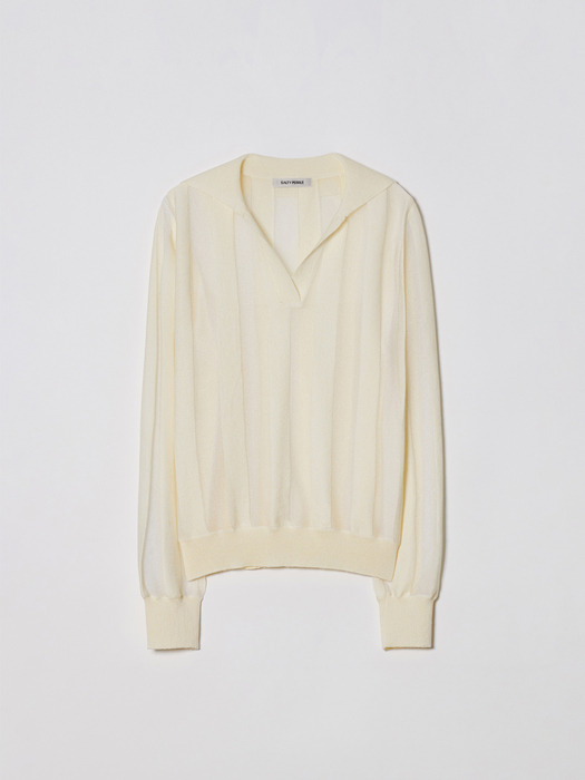 STRIPE OPEN COLLAR KNIT [IVORY]