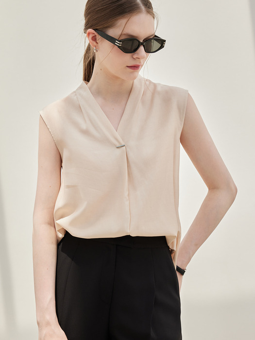 Tencel French Sleeve Blouse_Beige