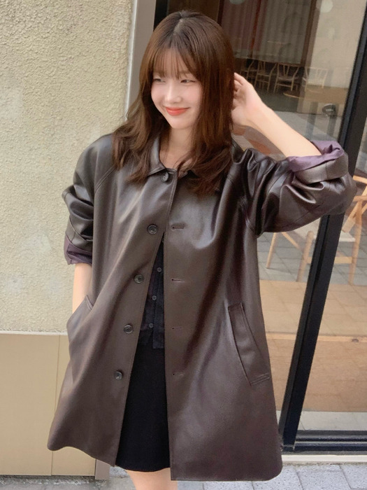 Even faux leather coat_Wine