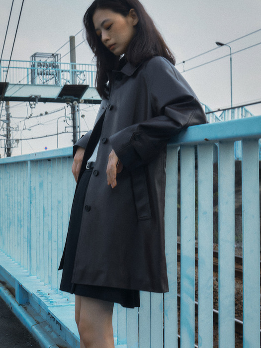 Even faux leather coat_Wine