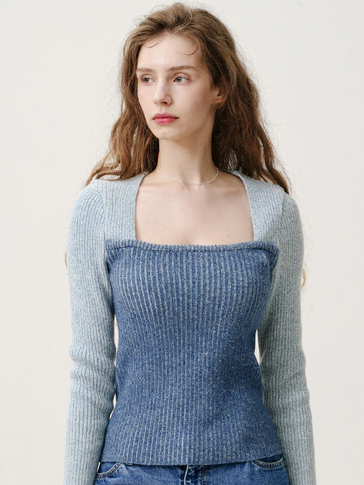 LAYERED SQUARE NECK KNIT_LIGHT BLUE