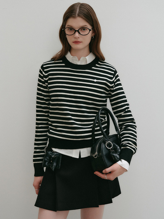 줄리아 스트라이프 라운드 니트_블랙 스트라이프 / JULIA STRIPE ROUND KNIT_BLACK STRIPE