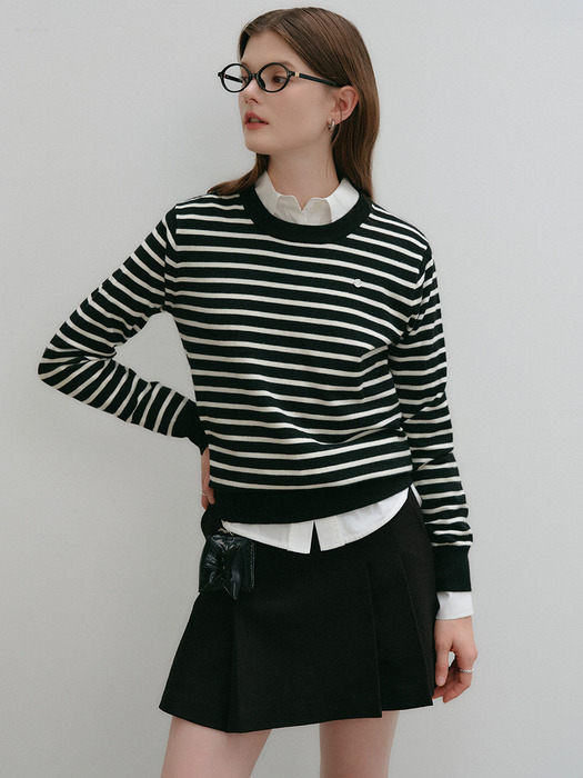 줄리아 스트라이프 라운드 니트_블랙 스트라이프 / JULIA STRIPE ROUND KNIT_BLACK STRIPE